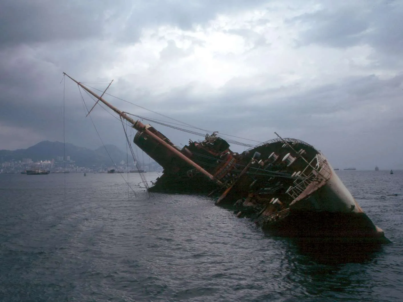 shipwreck. Capsized ship.